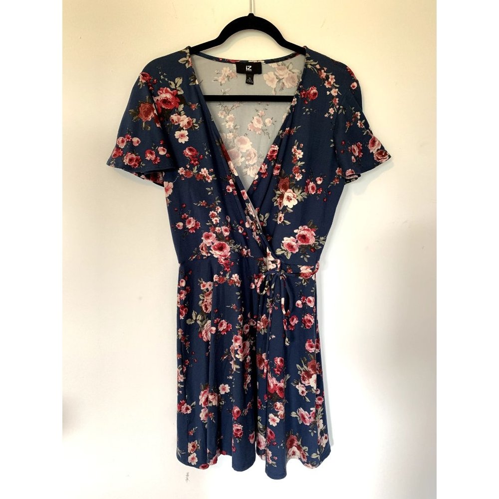 IZ BYER Blue Floral Wrap Dress Size XL